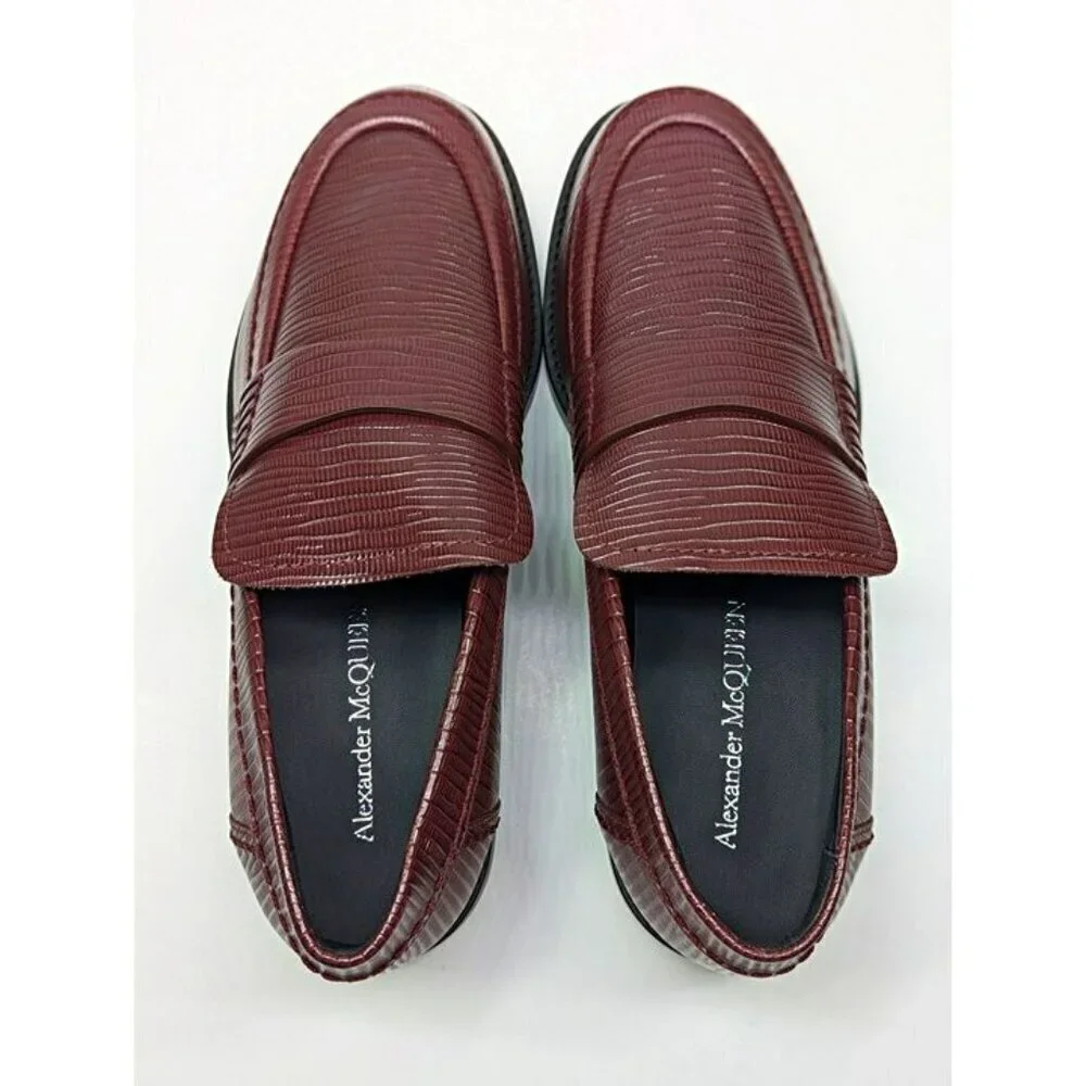 Alexander McQueen Men’s Jupiter Leather Moccasins Burgundy Size 45 (MSRP $990)